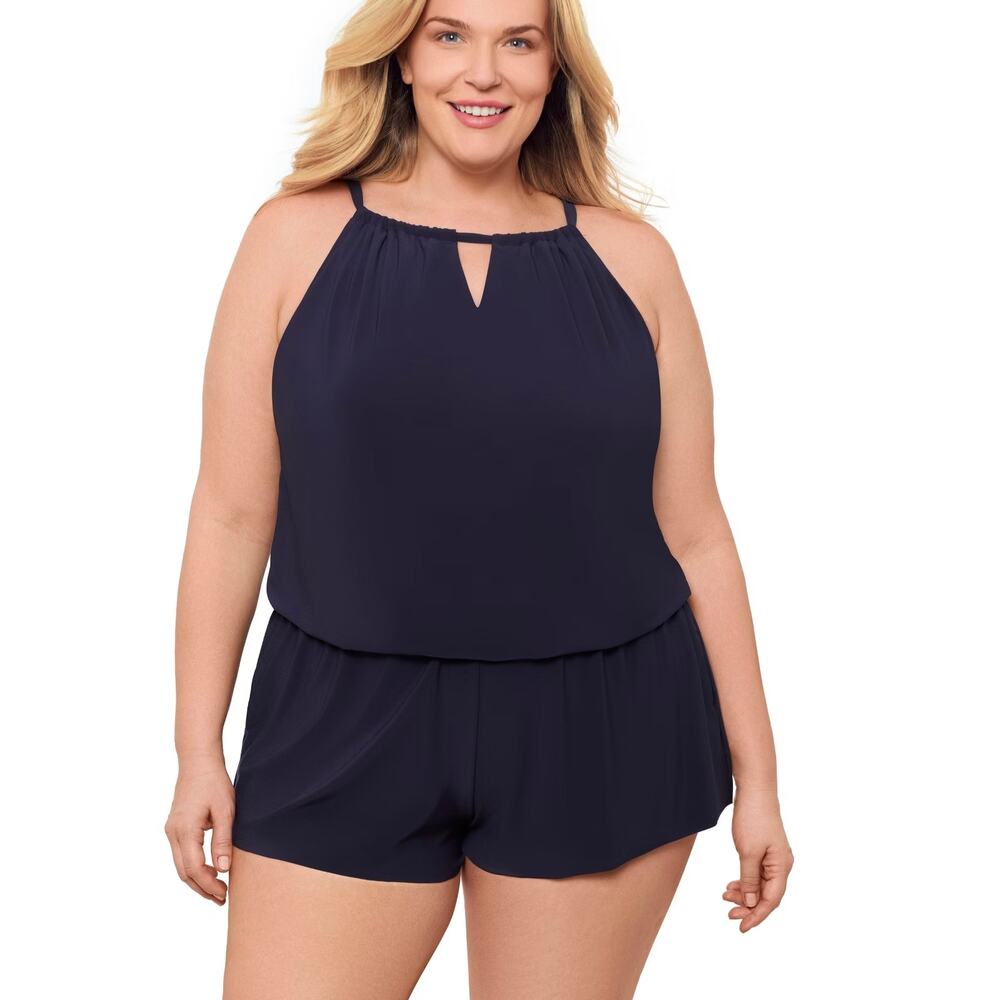 Aqua Green keyhole blouson romper one piece swim suit sz 18W - Picture 8 of 8
